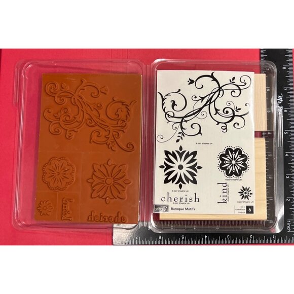 2007 Stampin Up! Baroque Motifs Wood Mounted Rubber Stamp Set - Picture 2 of 2